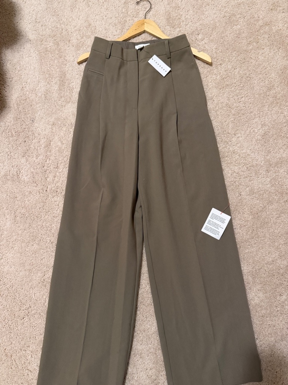 Topshop Premium Double Pleat Straight Leg Tailored Pants in Khaki - Picture 4 of 4